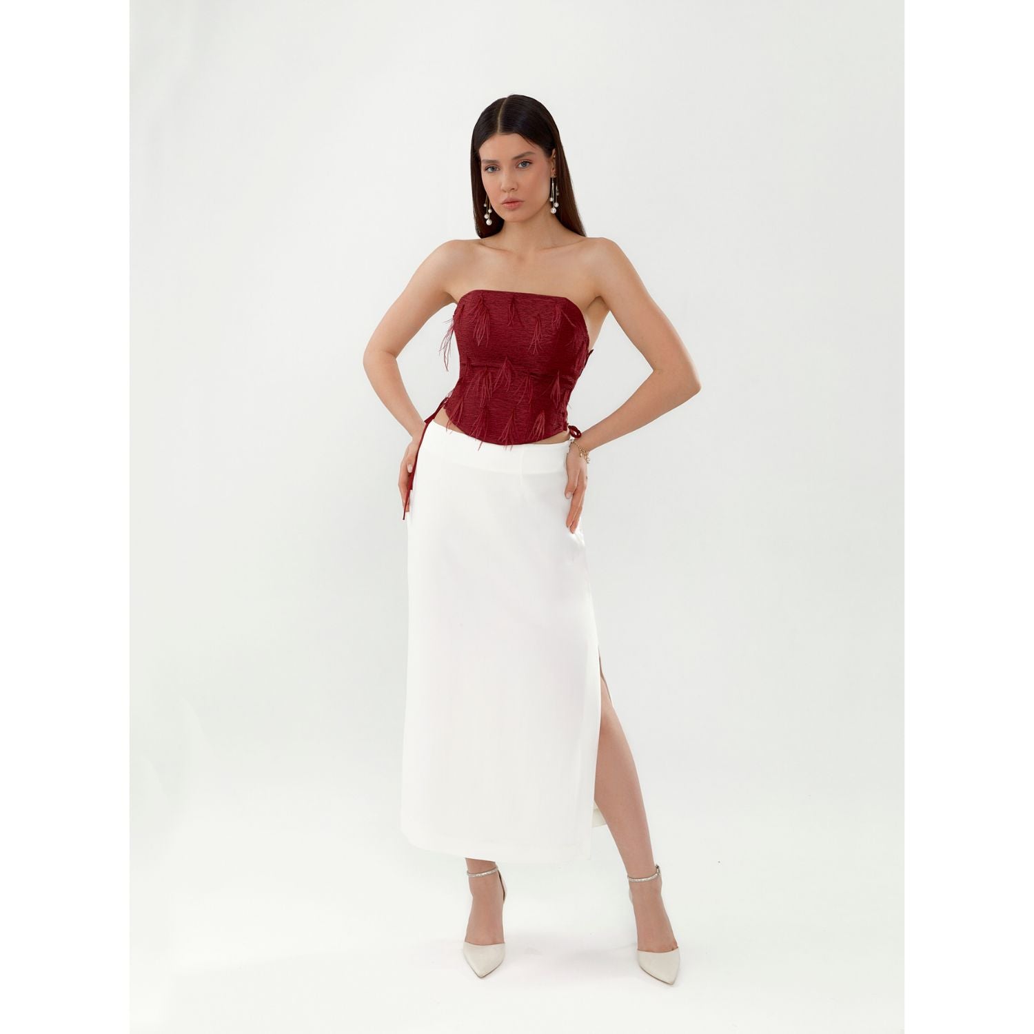 Woven Feather Corset – Crimson Red