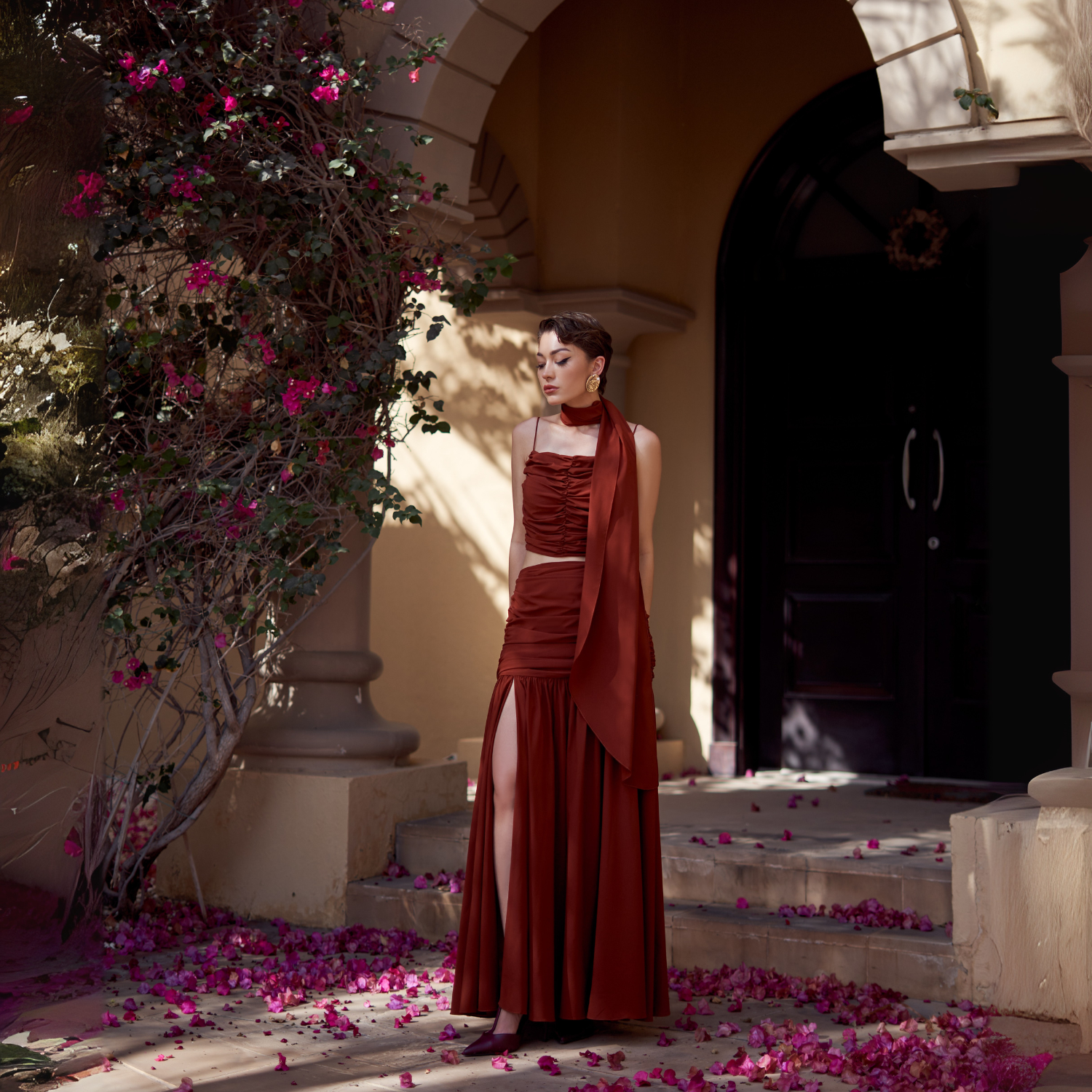 Draped Burgundy Silk Skirt