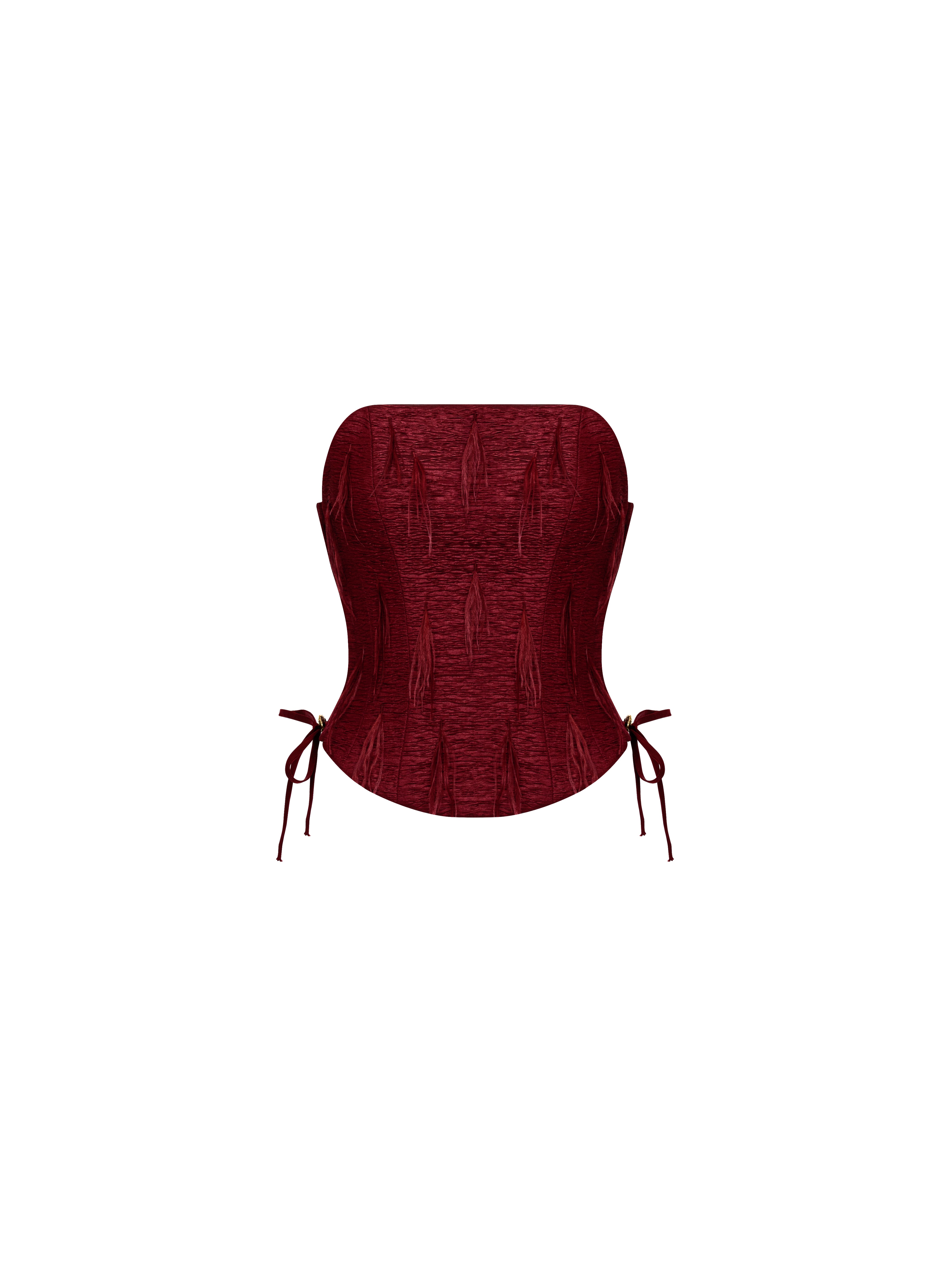 Woven Feather Corset – Crimson Red