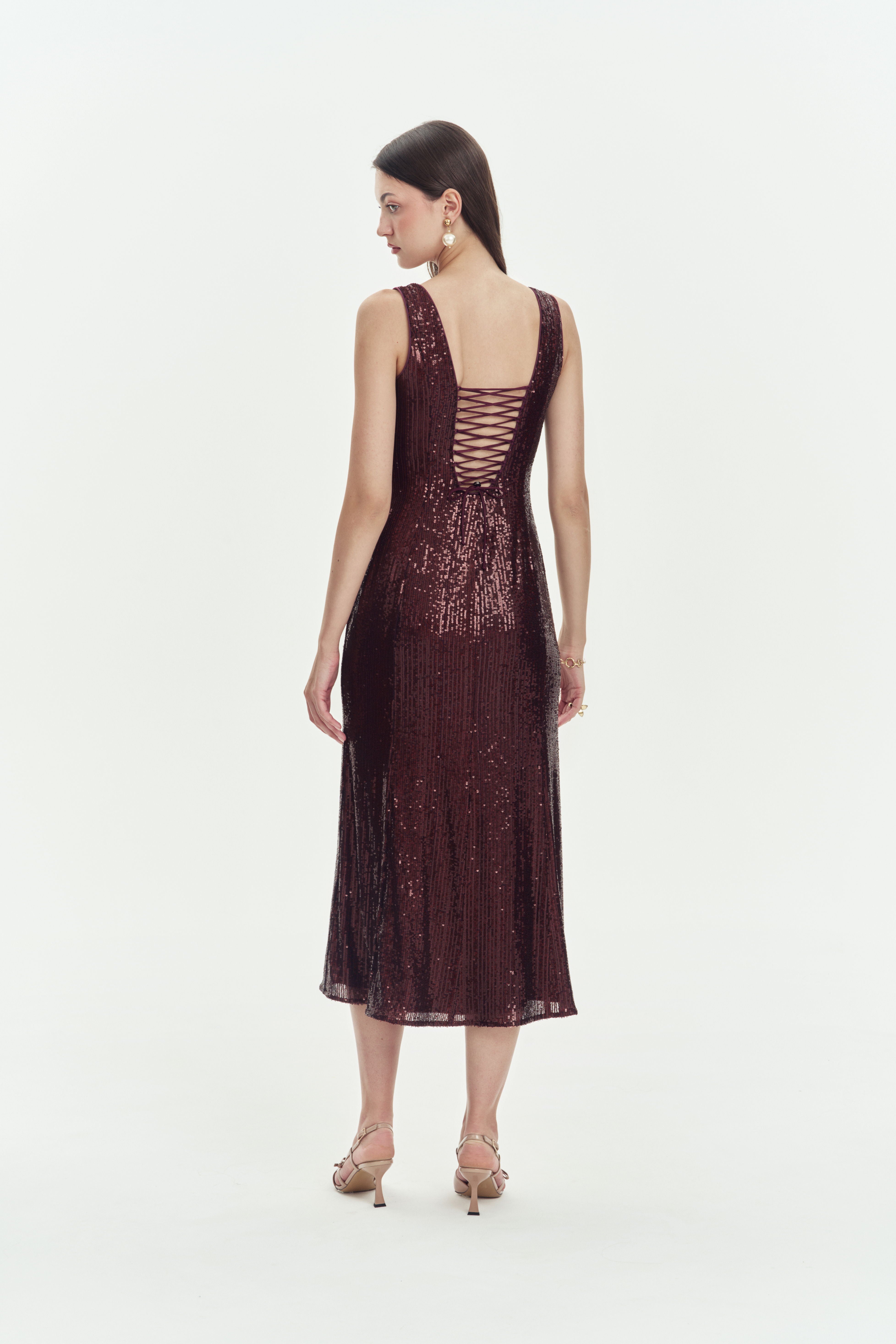 Burgundy Tie-Back Midi Dress