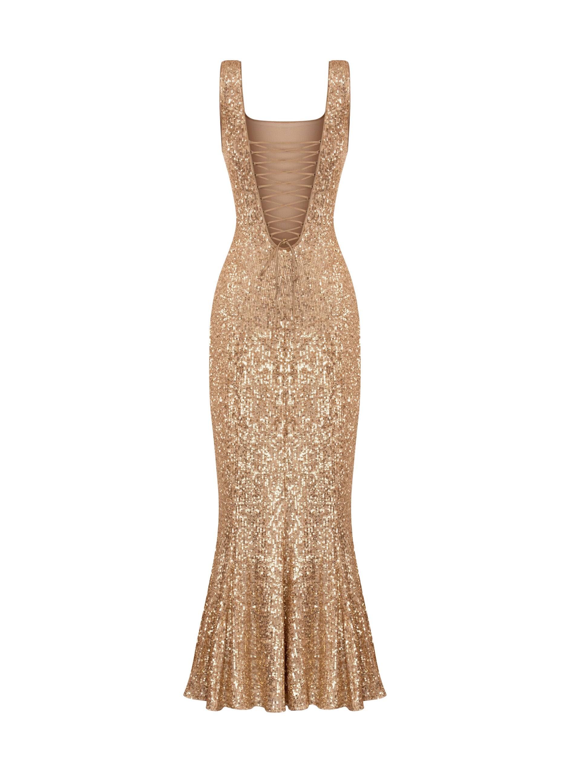 Golden Sequin Tie Back Midi Dress