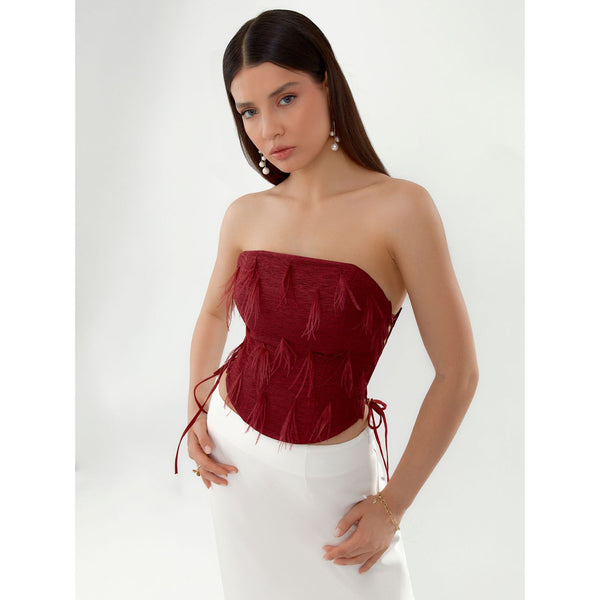 Woven Feather Corset – Crimson Red