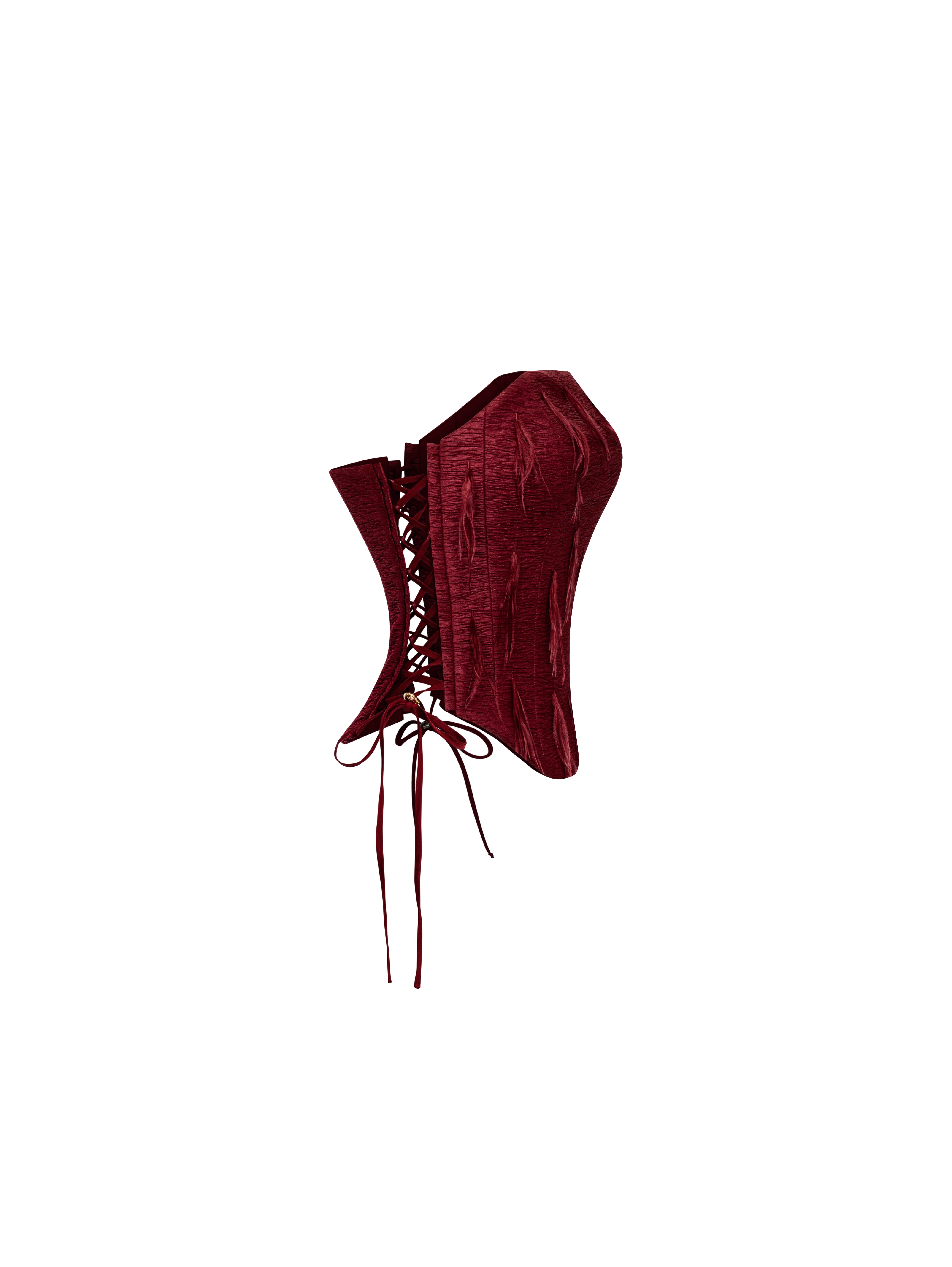 Woven Feather Corset – Crimson Red