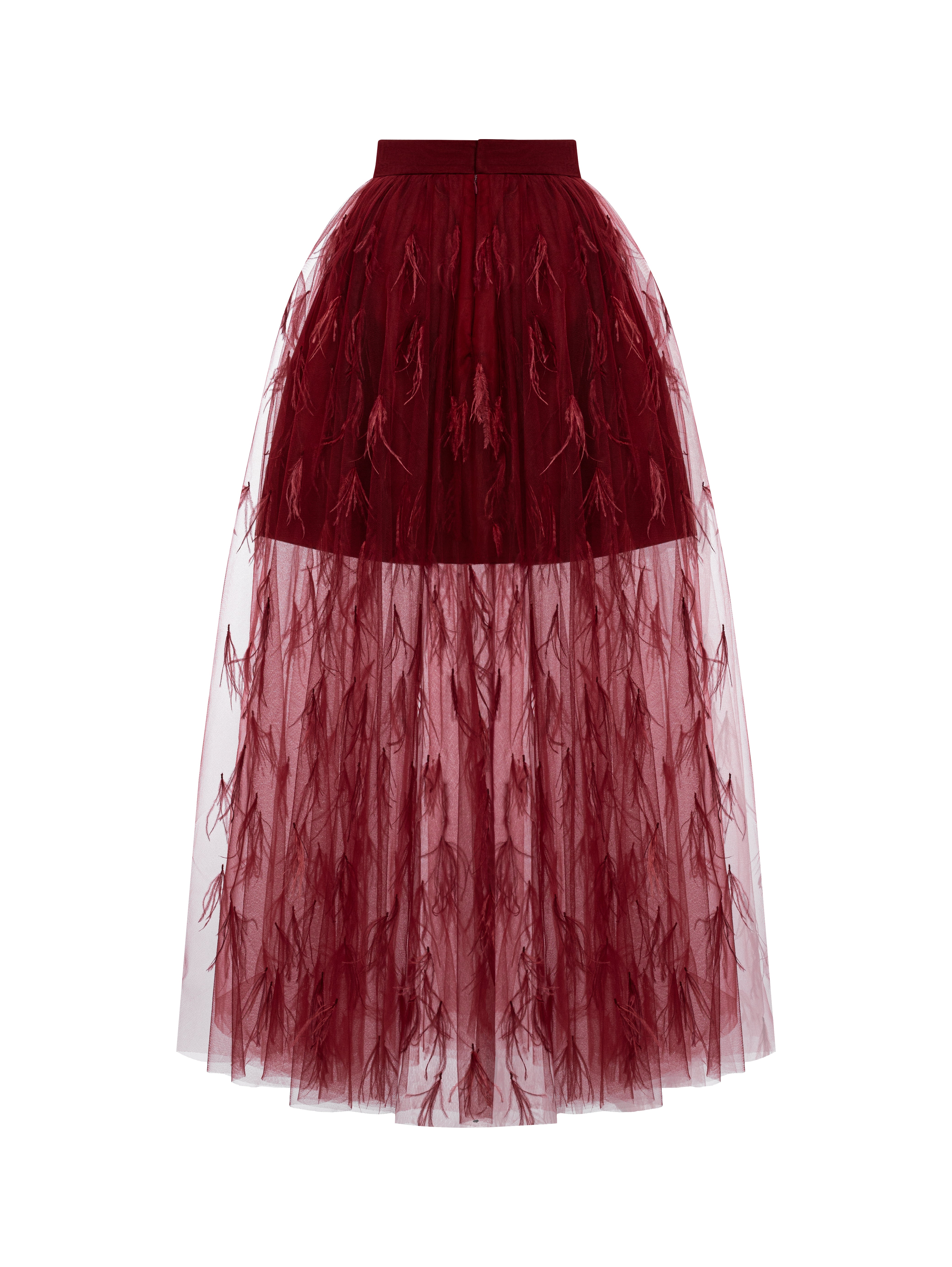 Woven Feather Skirt – Crimson Red