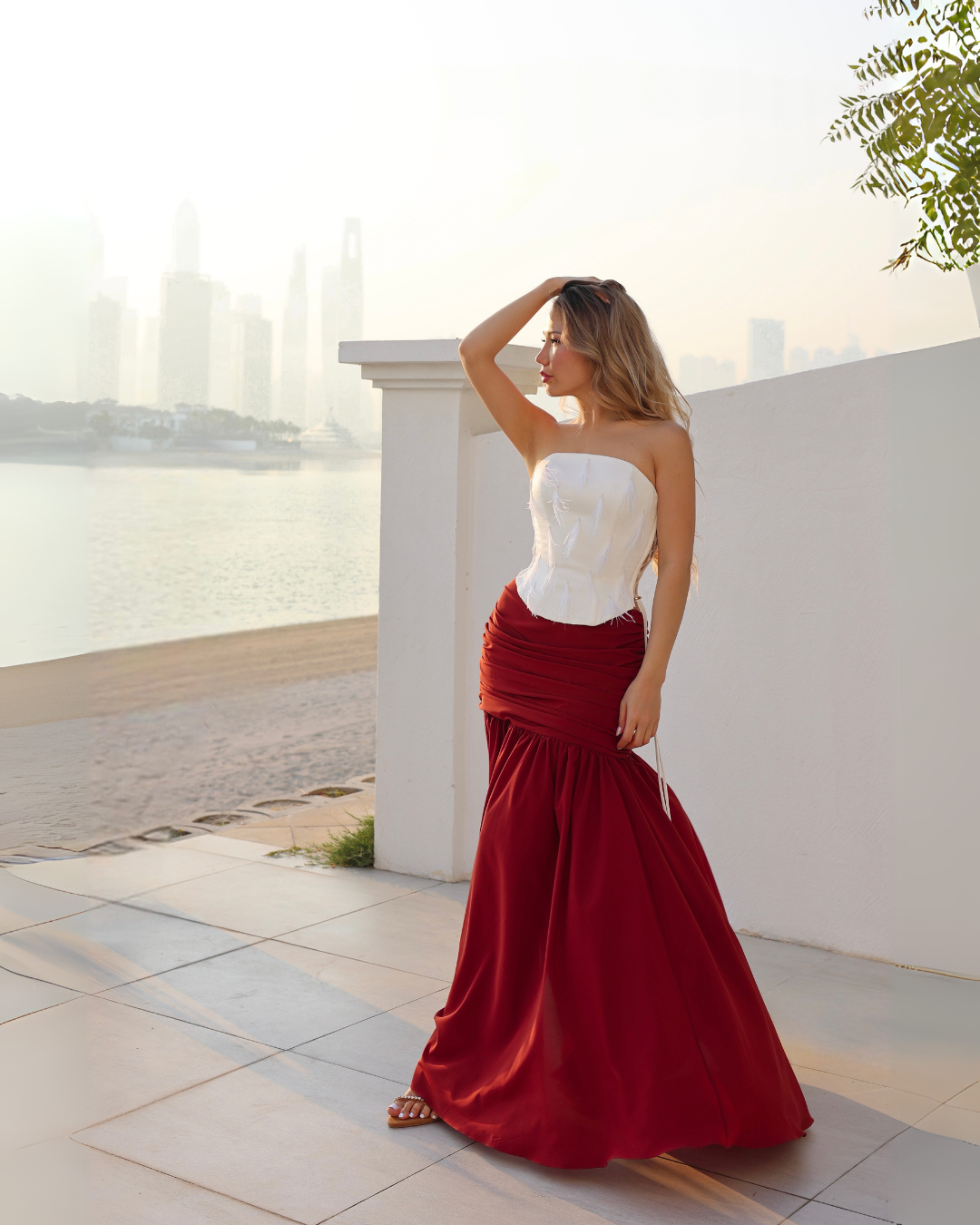 Draped Burgundy Silk Skirt