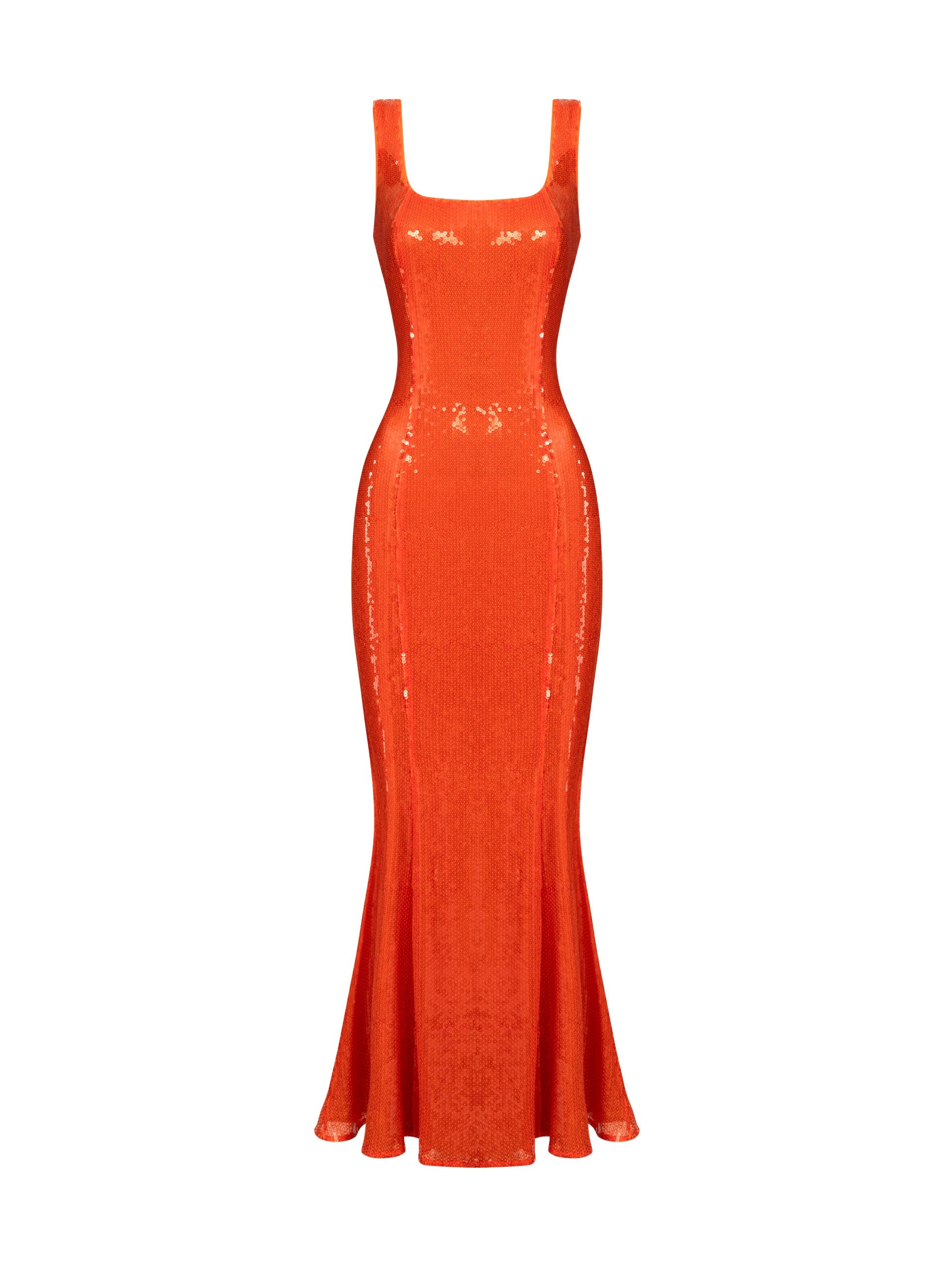 Orange Sequin Tie-Back Midi Dress