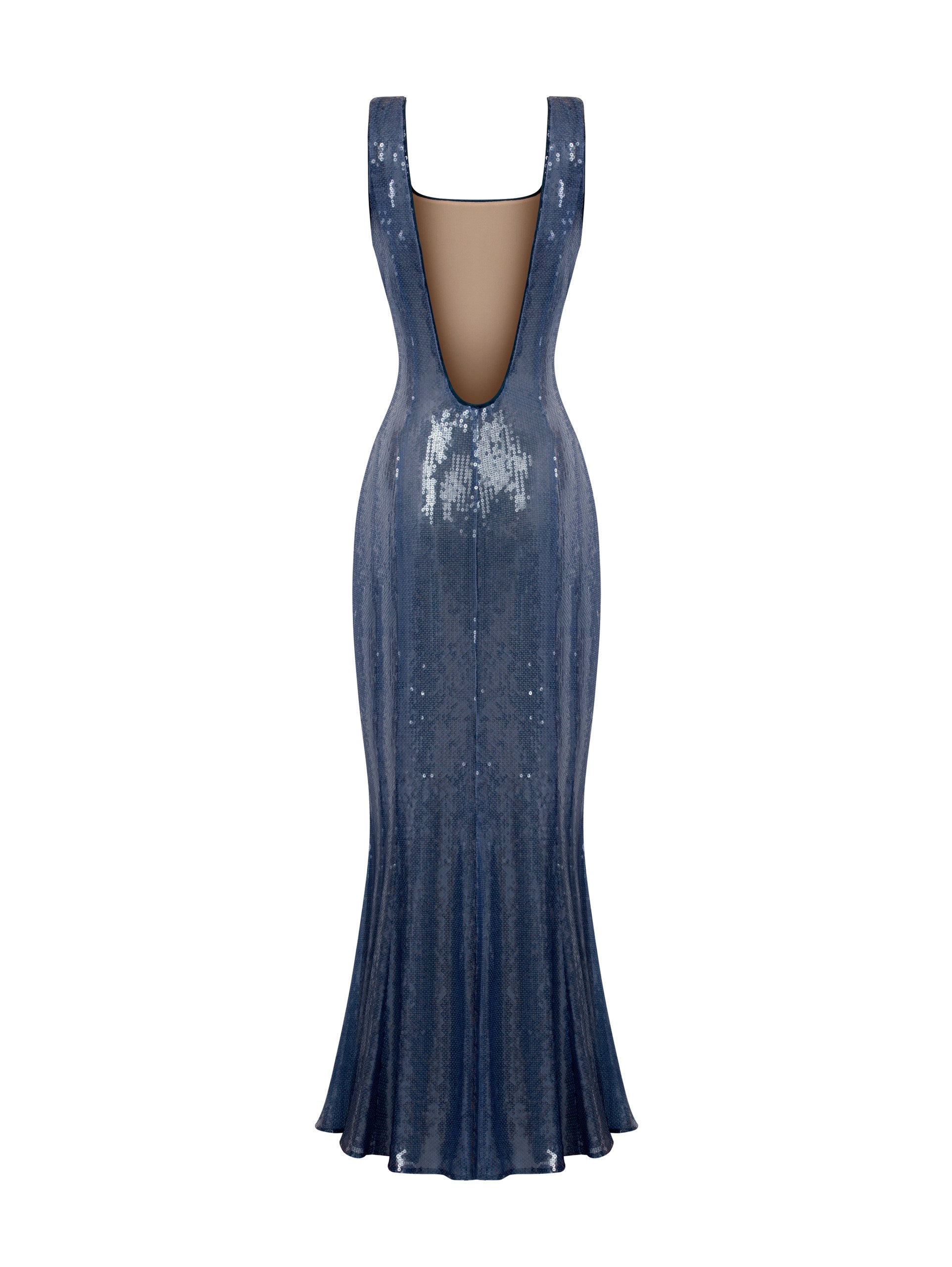 Blue Sequin Tie-Back Midi Dress